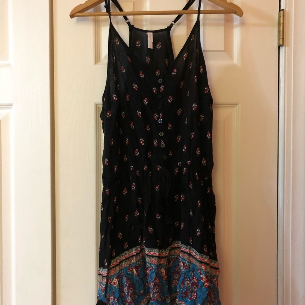 Xhilaration Black Floral Boho Romper Size XL
